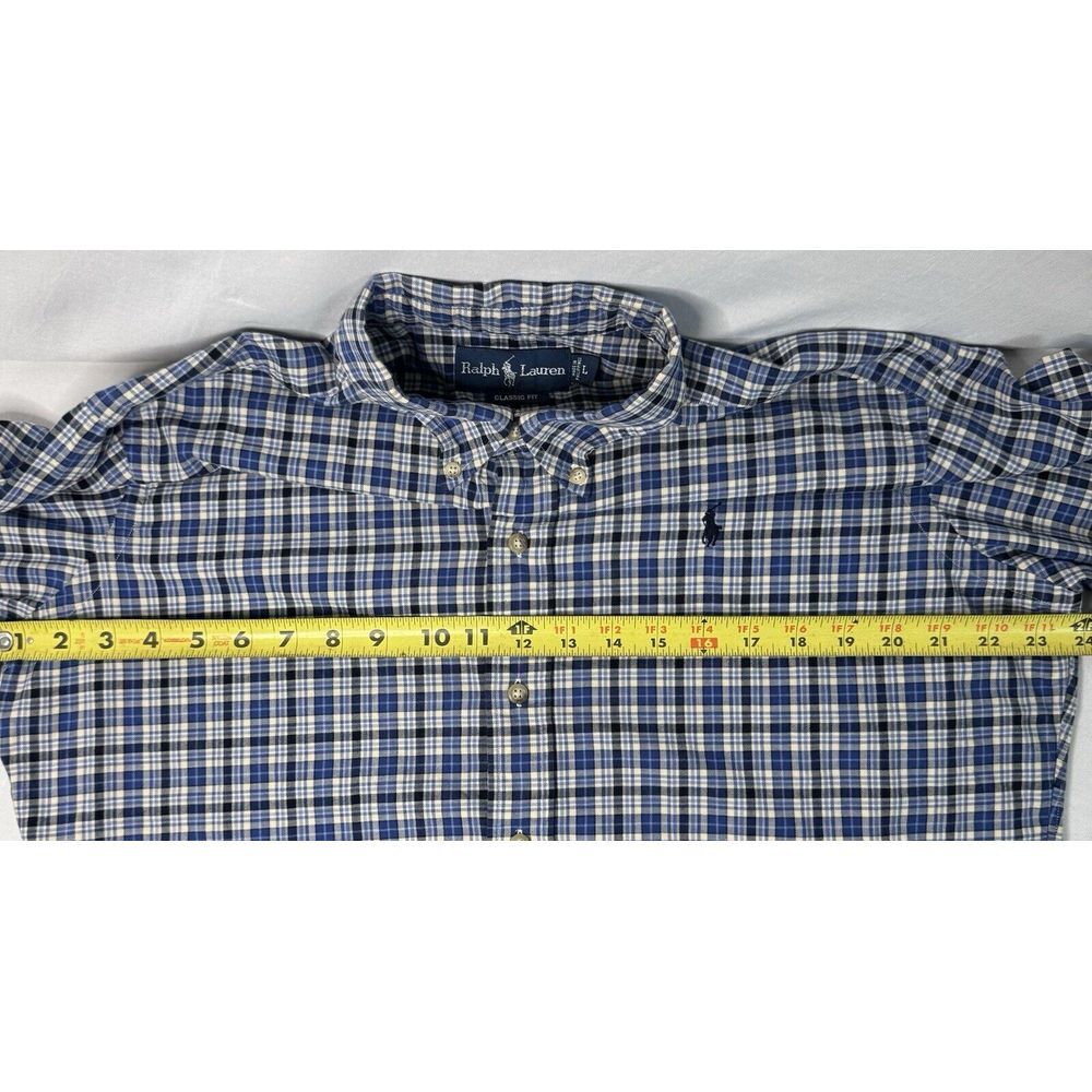Ralph Lauren Mens L Blue‎ & White Plaid Long Sleeve Button Down Shirt - Picture 6 of 6